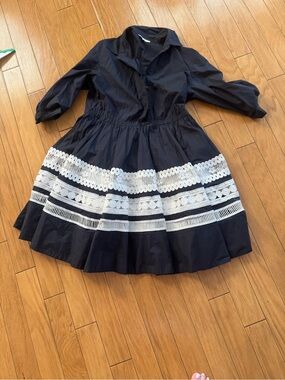 maje Navy Dress with White Lace Trim Maje
